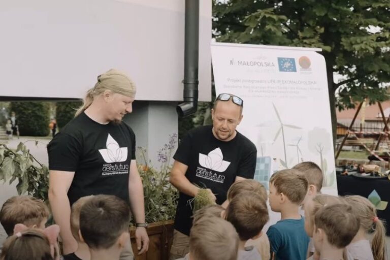 Ogród deszczowy na terenie szkoły 